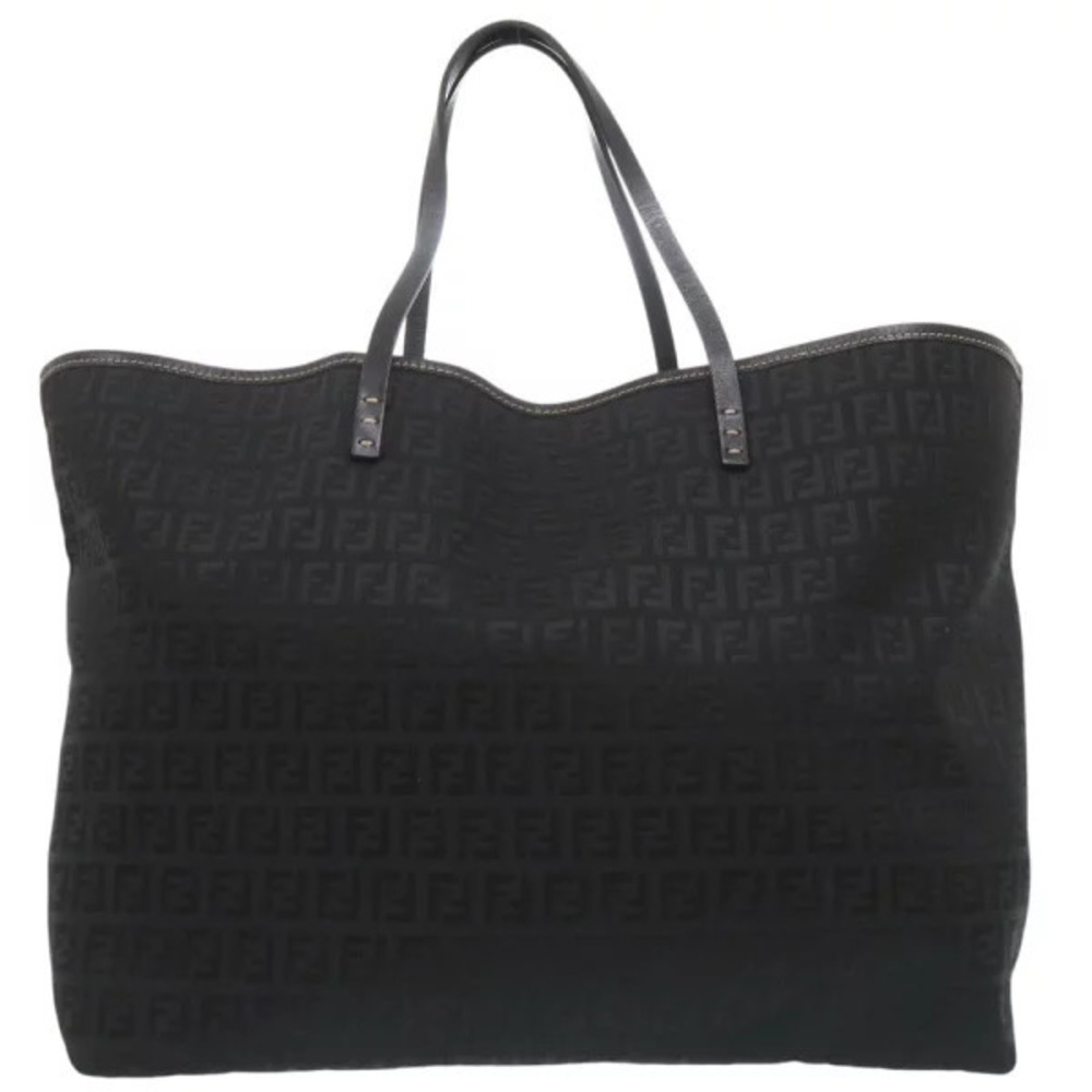 Fendi Zucchino Tote Bag Canvas Leather Black